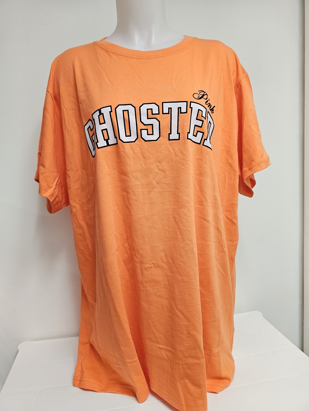 PINK Victoria's Secret Orange 'GHOSTED' Short Sleeve Campus Cotton Tee Size XL